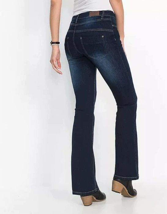 B.P.C spodnie bootcut ciemny jeans z przeszyciami r.40