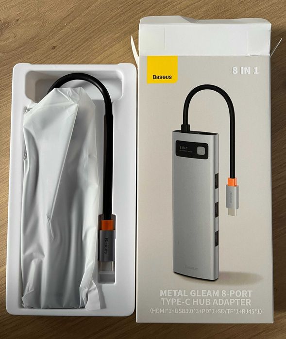 Adapter BASEUS Hub 8w1 Metal Gleam CAHUB-CV0G USB Typu C, Pasywny