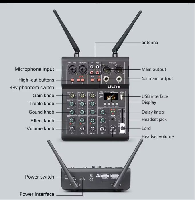 Misturadora de Som 4 canais - Leus F4x
