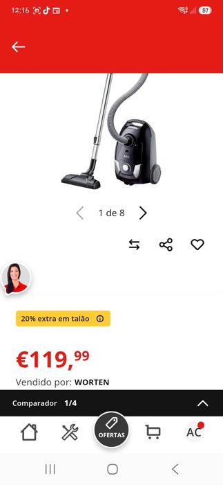 Vendo aspirador com Saco AEG VX4-1-EB Efficiency (80 ³