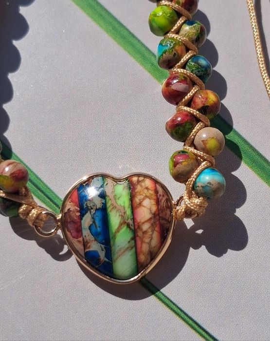 Bransoletka bobo serce Jaspis cesarski tęczowa hand made