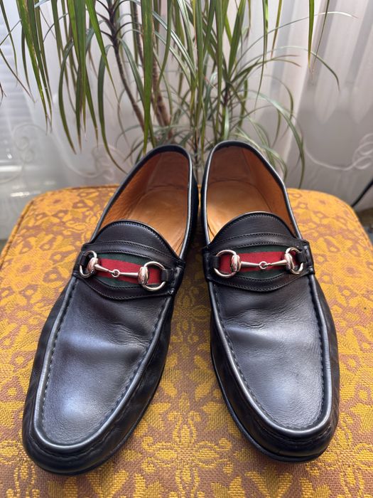 Skórzane mokasyny Gucci Horseshoe - czarne roz. 45