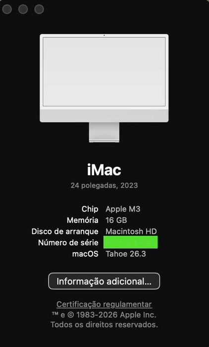 iMac 24" M3 (2023) | 16GB RAM | 512GB SSD | Como Novo c/ Fatura de Compra