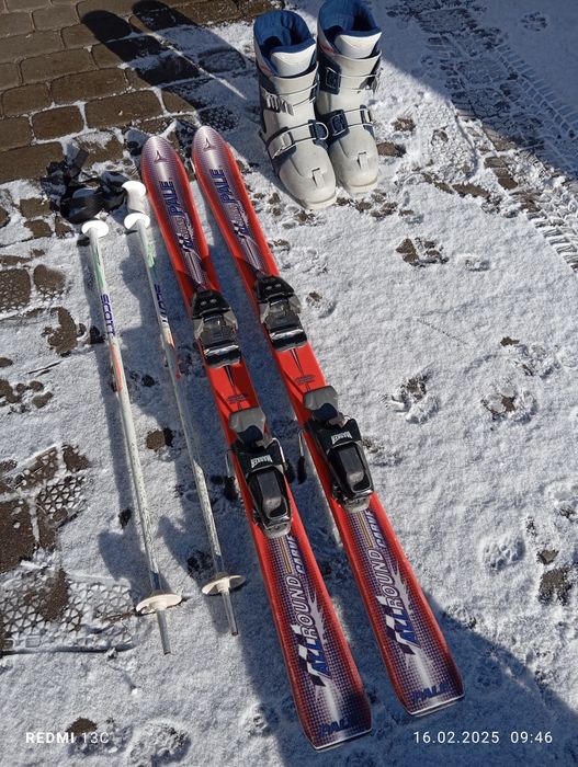 Komplet narty dziecięce 120cm + buty 24-24,5 (na nogę 38) + kijki 90cm