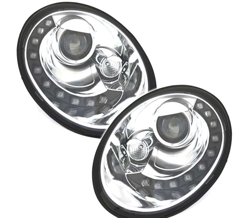 FARÓIS LUZ DIURNA LED PARA VOLKSWAGEN VW BEETLE 05-11 FUNDO CROMADO