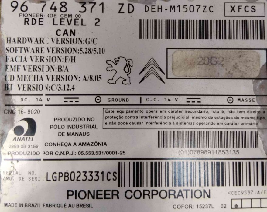 Rádio / Auto Rádio 96748371ZD - CITROËN C3 II