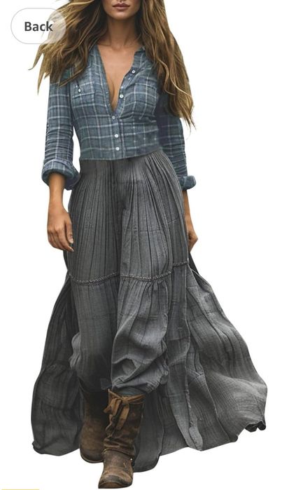 Nowa długa sukienka boho XL oliwkowa krata – zwiewna i wygodna