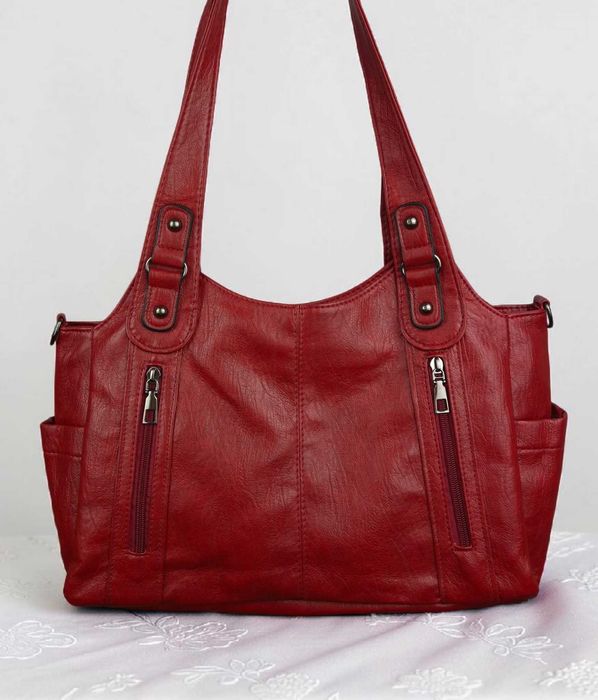 Czerwona Torebka Shopper Bag Skóra Ekologiczna Duża Na Ramię