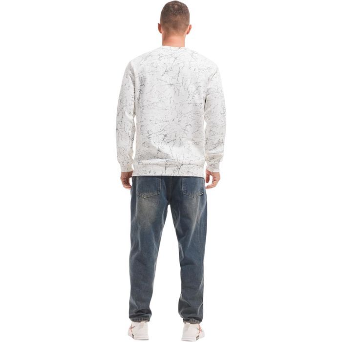 Męska bluza polarowa Crewneck - ocieplana - biała - S