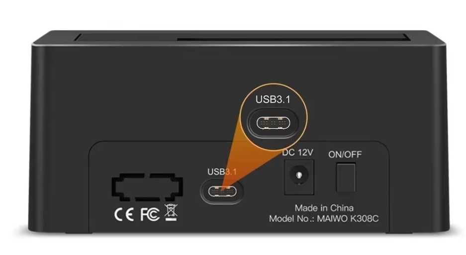 Док-станція Maiwo для HDD 2.5"/3.5" SATA/SSD USB 3.1 (K308C)+HDD 2TB