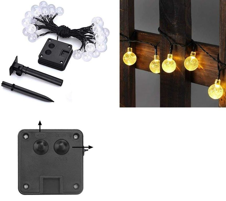 4x Girlanda solarna ogrodowa na balkon 40 led 7m lampki żarówki ciepła