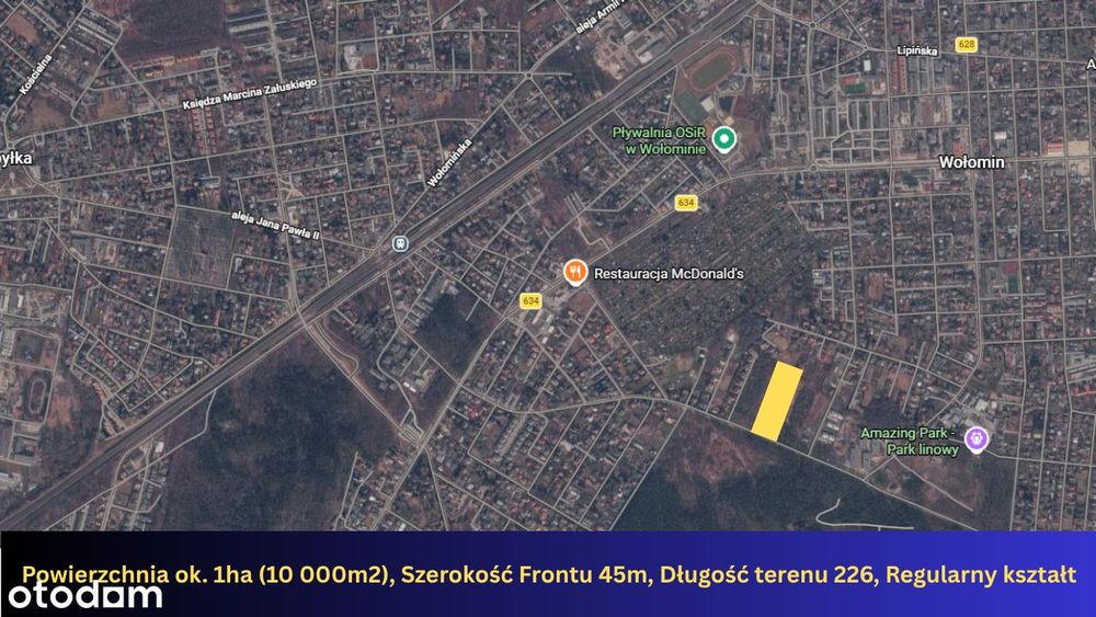 Działka budowlana inwestycyjna | 1 ha| MPZP | media | Wołomin |Zielona