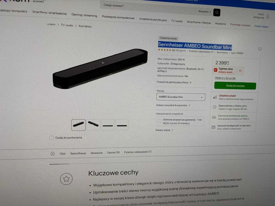 Sennheiser AMBEO Soundbar Mini gratis anker głośnik przenośny