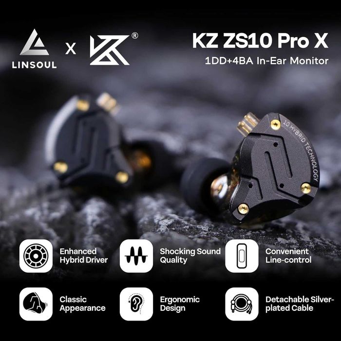 Навушники KZ ZS10 PRO X HiFi гібридні 1DD 4BA наушники