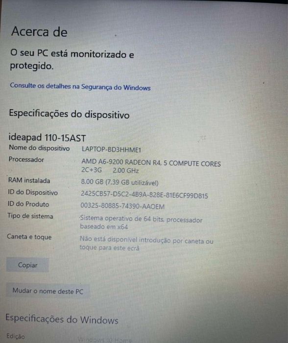 Portátil Lenovo IdeaPad 110 (AMD A6 Quad-Core) - Ideal para peças