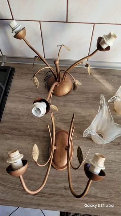 Żyrandol + Kinkiet komplet jak nowy "luminex" stare złoto klosze