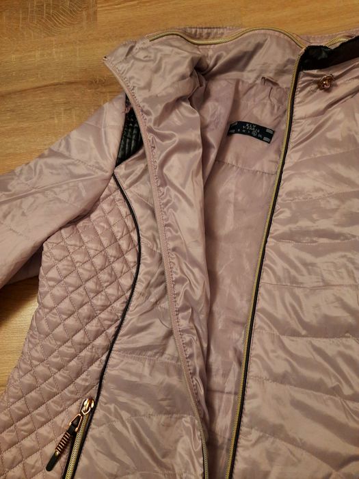 Damska kurtka liliowa z elementami skórzanymi - stan idealny!