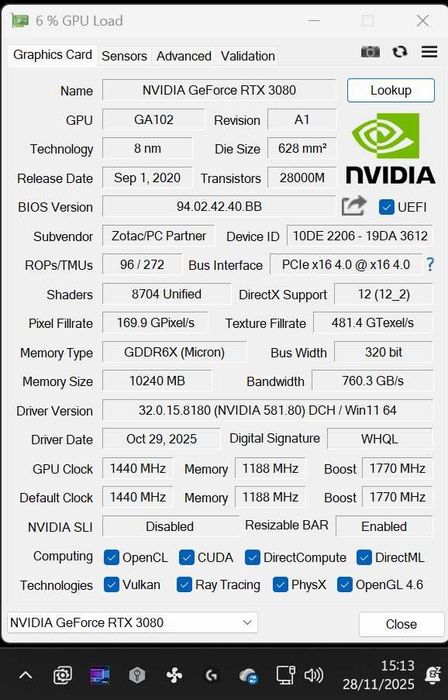 Zotac RTX 3080 AMP Holo LHR 10GB GDDRX6