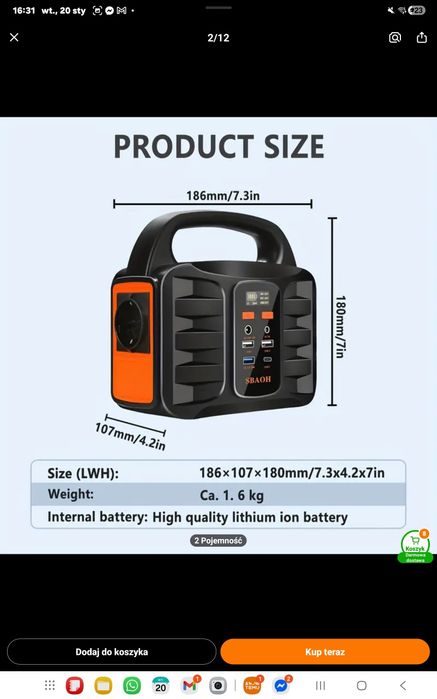 Przenośna stacja zasilająca 194 Wh