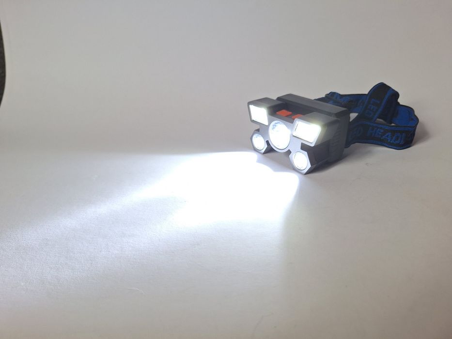 nowa lampka latarka czołowa, USB, niebieska