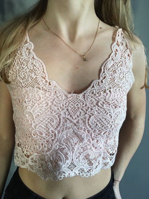 Modny różowy crop top bralette koronka s xs 36 34 zara
