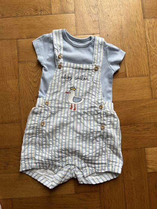 Letni zestaw ogrodniczki + body 74 cm
