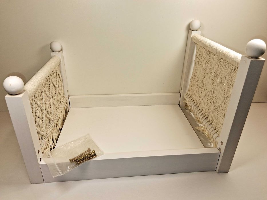 N235 Drewniane Łóżeczko Dla Psa Kota Makrama Boho Białe Solidne Nowe