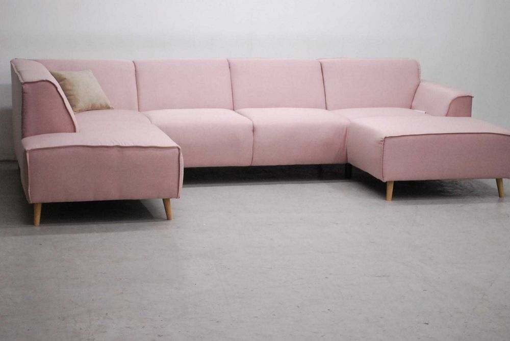 RJW Nowy Wielki narożnik U , rogówka, kanapa różowa tkanina