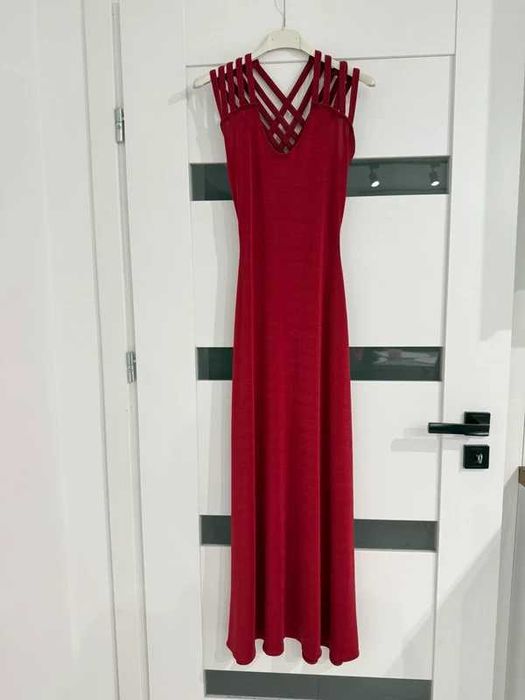 Sukienka długa elegancka do ziemi przeplatana na plecach Nikita M obcisła maxi wesele ślub M