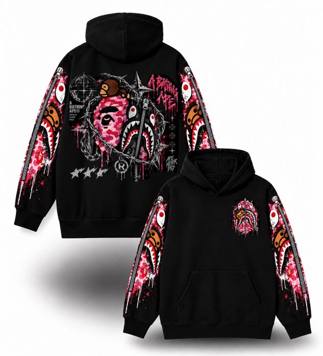 Худи BAPE Shark Custom Hoodie Logo унисекс черное бейп Новинки кофта толстовка лонгслив