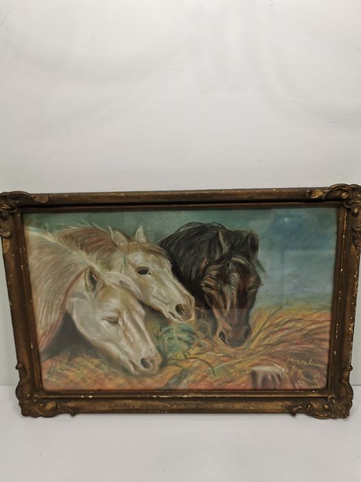 Obraz. Stanisław Klimowski Krakowska Szkoła malarstwa. Pastel  za szkłem.