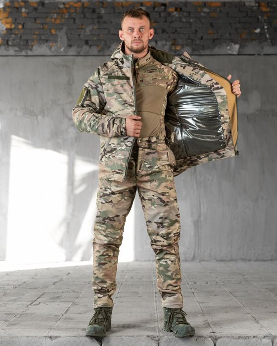 Мультикам костюм зимний военный софтшел утепленная форма бушлат штаны