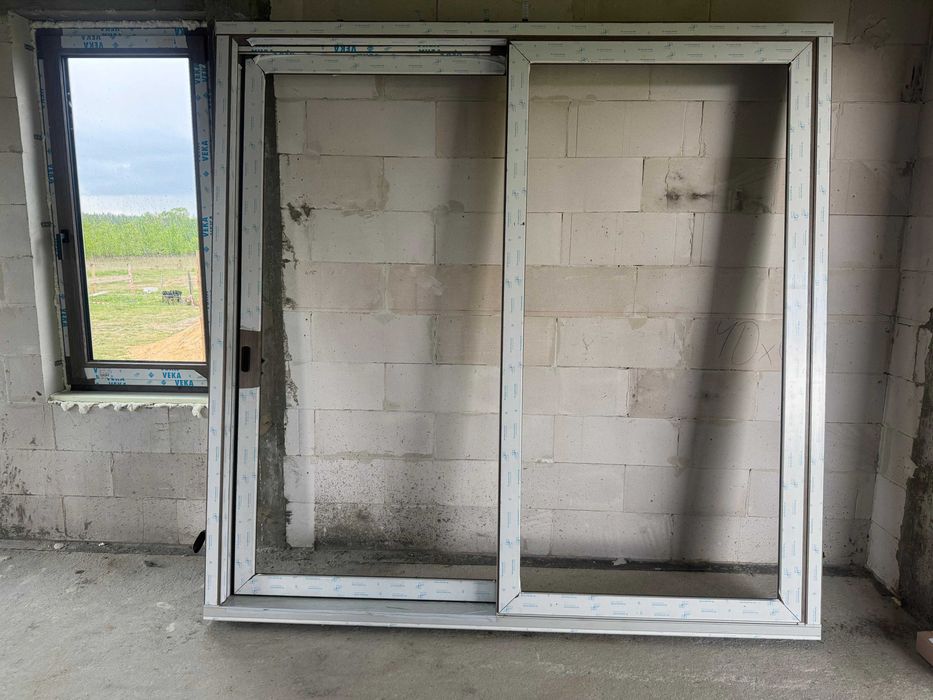 Drzwi balkonowe tarasowe przesuwne HST VEKA Motion 82mm, kolor Dąb Sheffield Grey, 3 szyby OKAZJA!