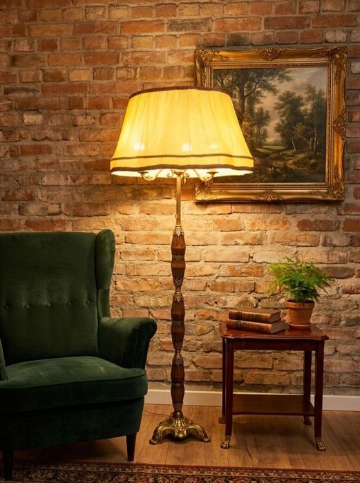 Lampa stojąca mosiężna/ ceramiczna  stan oryginalny bardzo dobry