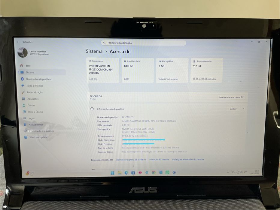 ASUS N53SV  Intel Core i7, NVIDIA GeForce GT 540M (1 GB) e USB 3.0