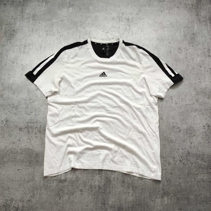 MĘSKA Koszulka Bawełna PREMIUM Biała Adidas 3 Paski Logo Sportswear