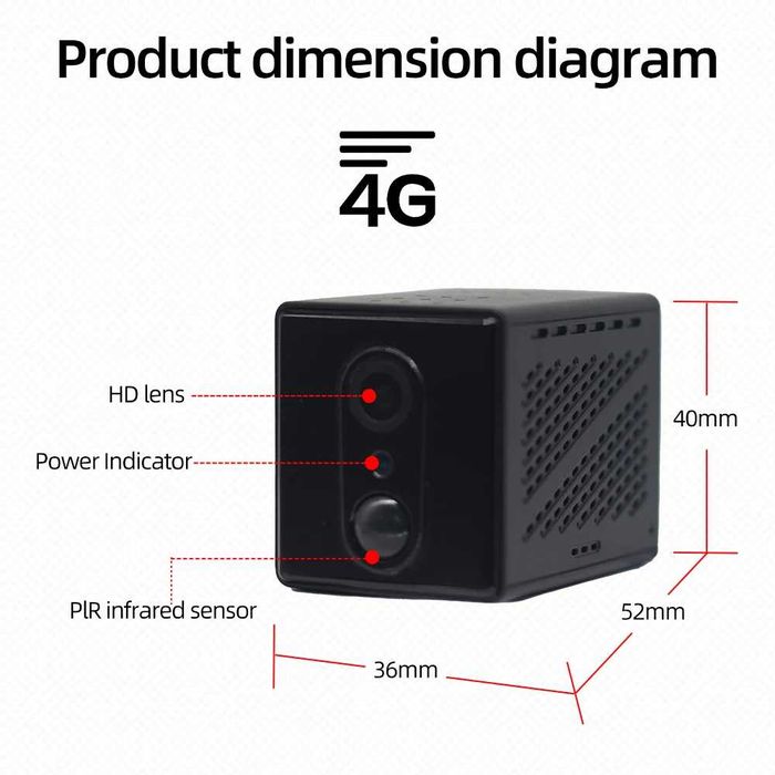 міні 4G camera 5мп нічна, датчик руху CB75 3000мАн батарея сім карта