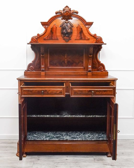 Antyk Zdobiona KOMODA POMOCNIK mahoń + nadstawka 2 szuflady lata 40.