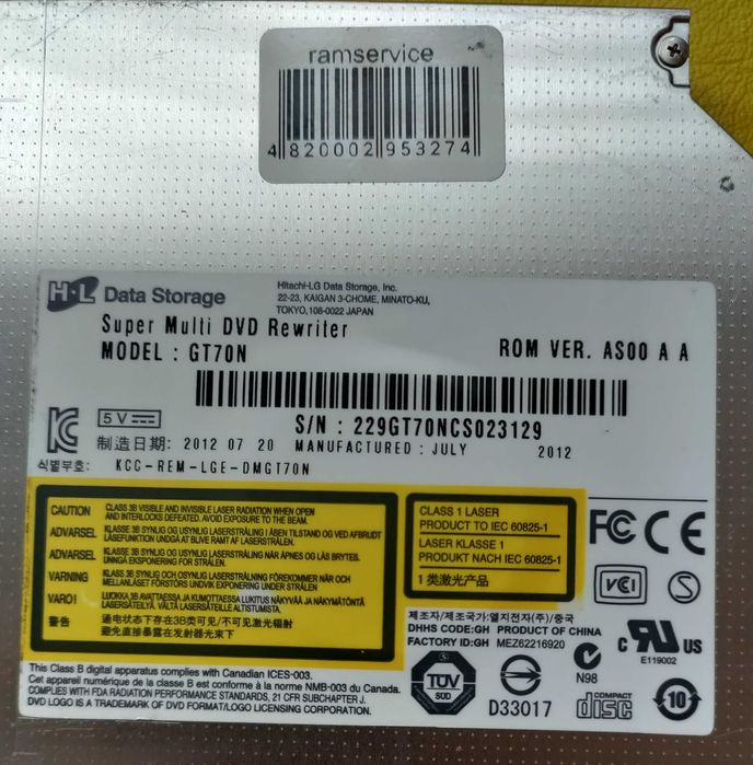 DVD±R/RW Hitachi-LG GT70N привод 12,7 мм для ноутбука оригинал