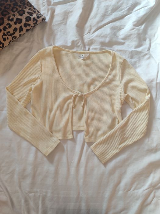 Кардиган H&M лимонний віскоза XS-S-M укорочений з зав'язками