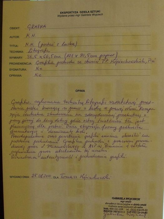 Postać z laską litografia ekspertyza PWSSP ASP UA Poznań