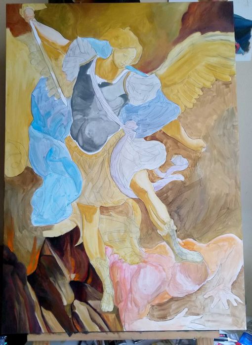 Pintura Óleo na Tela - Arte Sacra - S. Miguel Arcanjo