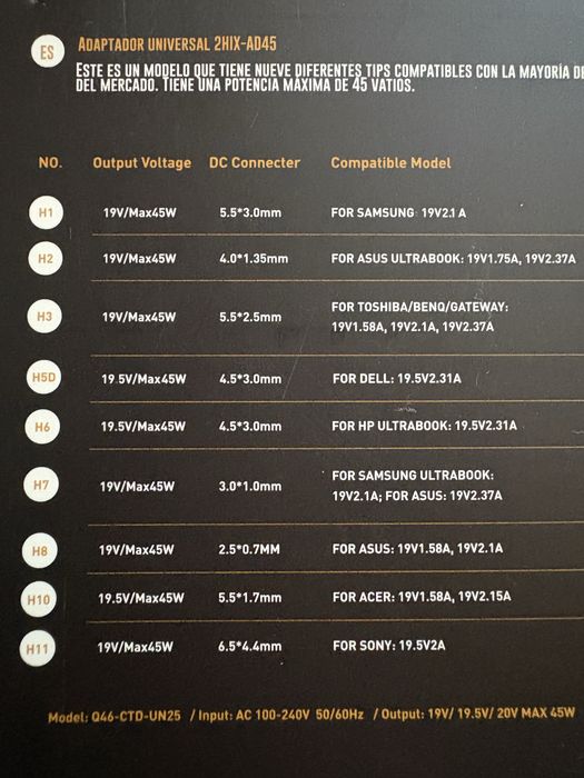 2HIX Smart Universal Adapter / Adaptador universal computador Portátil