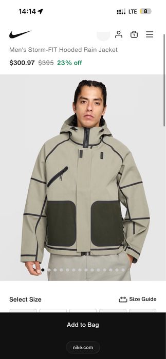 Куртка Nike Tech Storm-Fit Hooded Rain Jacket оригінал HM9473-320