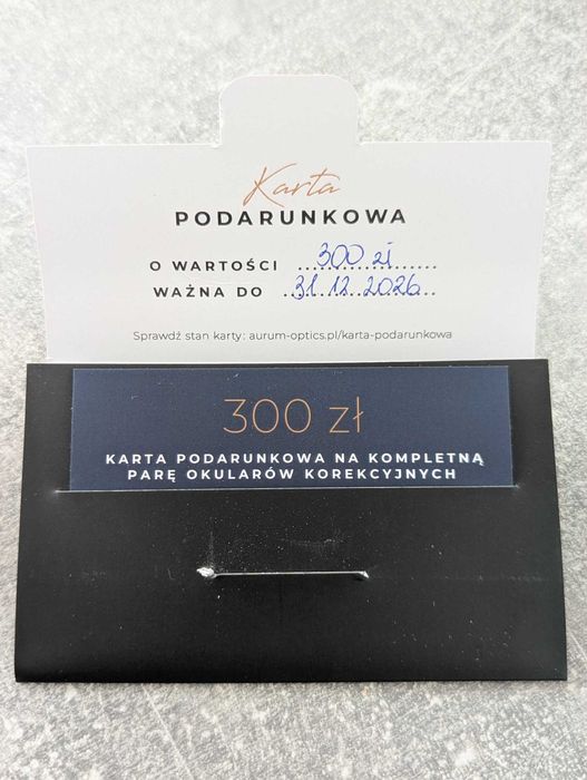 Karta podarunkowa na parę okularów korekcyjnych Aurum Optics 300 zł