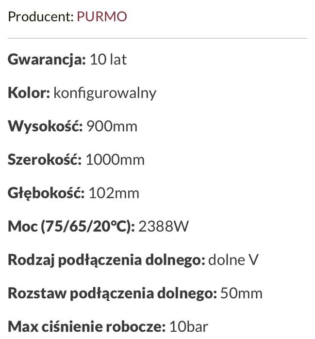 Grzejnik Purmo 900x1000x102 C22