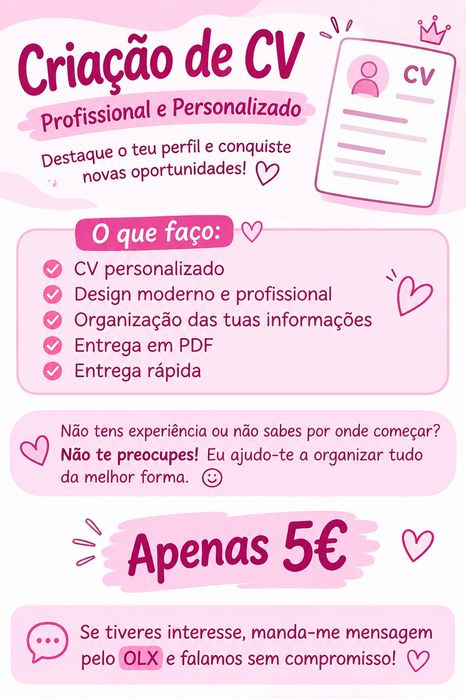 Criação de CV Profissional e Personalizado — 5€