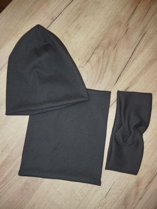 Komplet brązowy czapka komin opaska