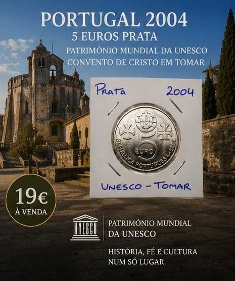 Portugal 2004 - 5 Euros - Prata - Património Mundial da Unesco – Convento de Cristo em Tomar