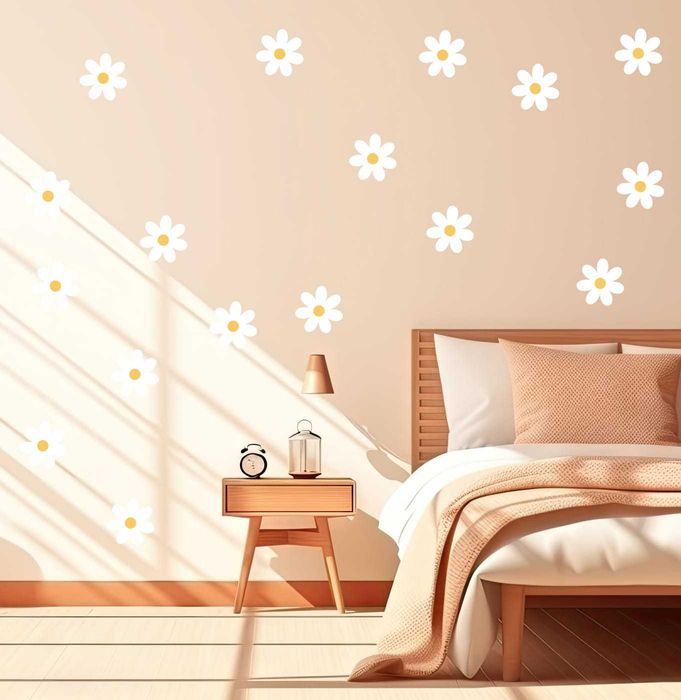 Naklejki na ścianę – Białe Kwiaty Stokrotki 10 cm | Zestaw 45 szt.